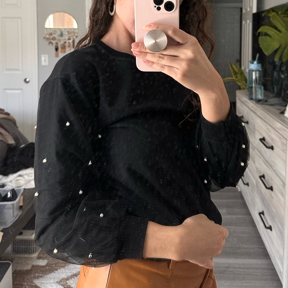 Pearl Studded Crew Neck